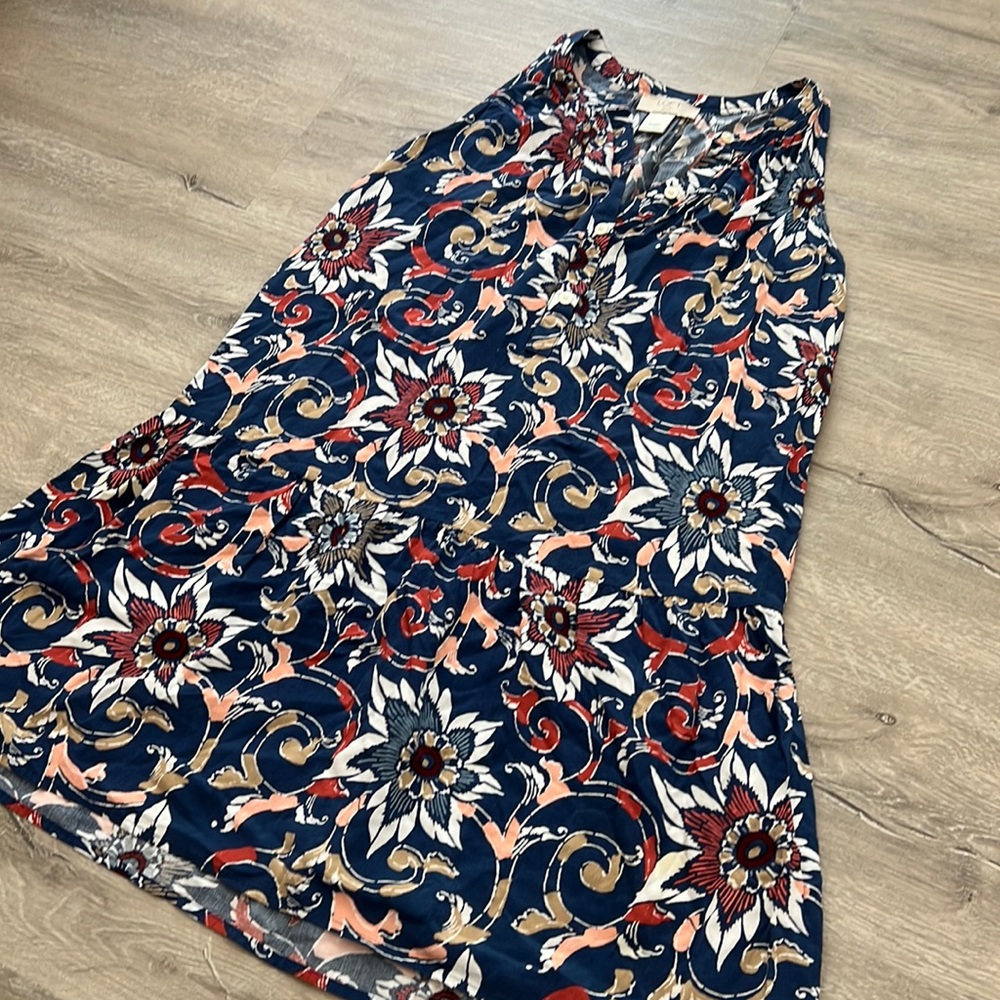Loft Outlet Sleeveless Blouse Floral Pattern Blue Petite XXS